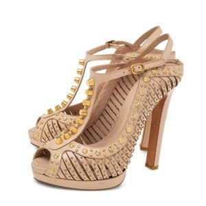 Alexander McQueen Gold Studded Tan Heels